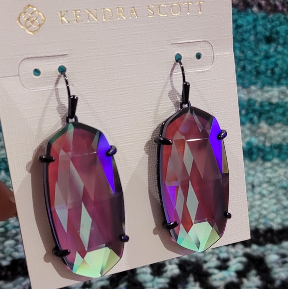 Kendra Scott Indigo Dichroic Navy Gunmetal Esme Faceted Drop Earrings Rare HTF - Picture 4 of 14